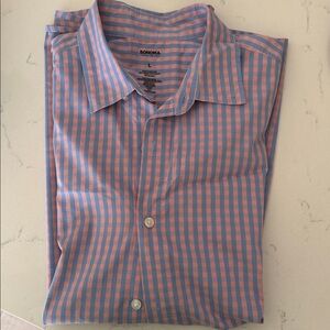 Sonoma Pink and Blue Checkered Men's Short Sleeve Button Down Shirt Size Large